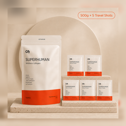 Superhuman Wellness Collagen Blend - 500g Pouch + 5 Single Shot Travel Pouches (Monthly Subscription)
